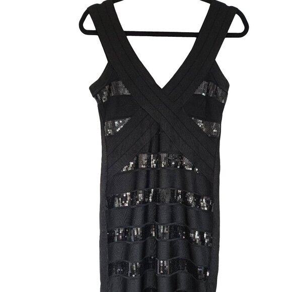 FRENCH CONNECTION Black Sequined Contour Dress 8 - Picture 1 of 5